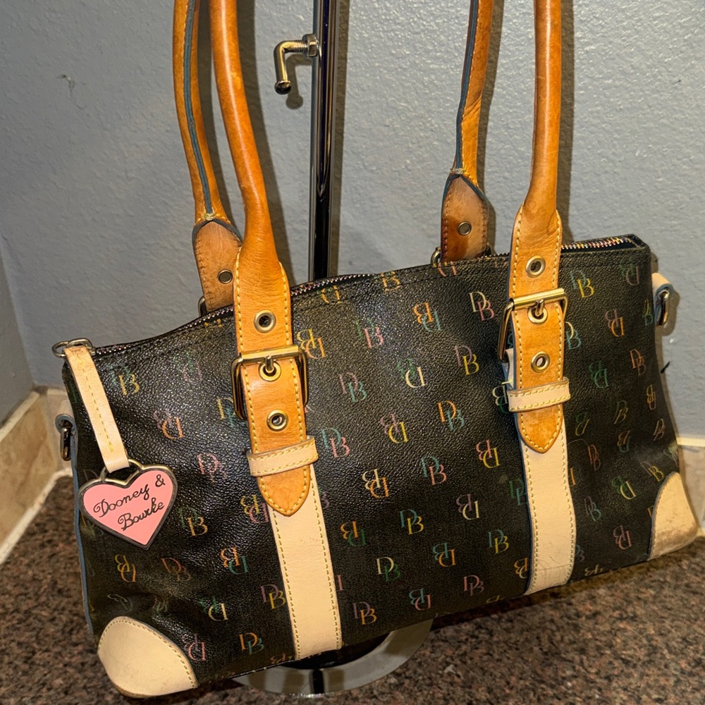 Dooney & Bourke Y2K RARE Black Multicolor DB Logo Shoulder Bag with rainbow zip - Picture 1 of 9